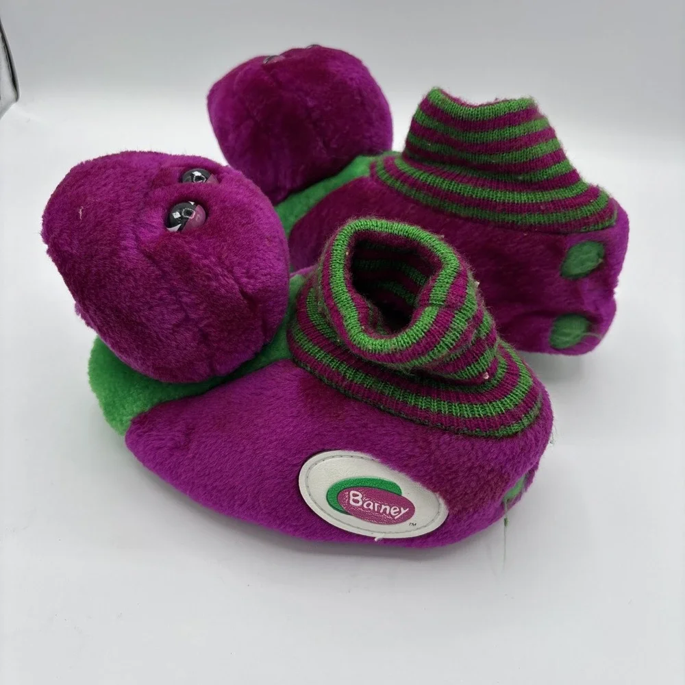 Vintage 90s Barney Slippers Youth Children Size M 7-8 Plush